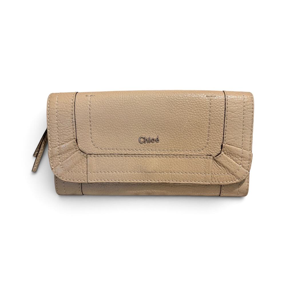 Chloé Marcie Taupe Pebbled Leather Continental Wallet Gold-Tone Hardware